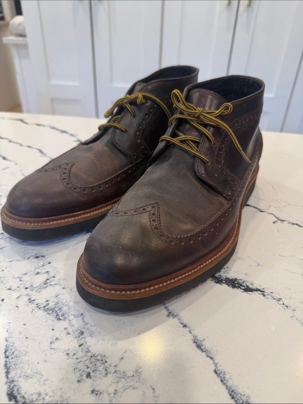 Vibram Men's Dark Brown Leather Brogue Chukka Boots